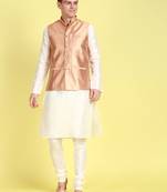 Sanwara Men Yellow Floral Straight Bandi Jacket with Kurta & Churidar