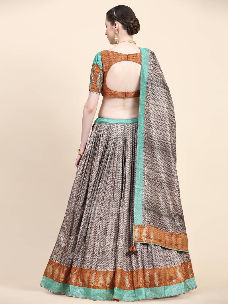 Multi Colour Embroidered Silk Traditional Lehnga Choli with Blouse Free Size