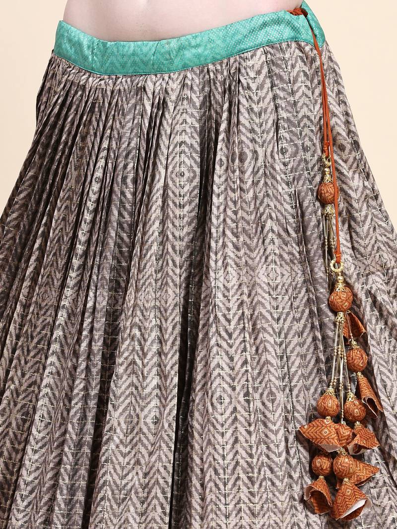 Multi Colour Embroidered Silk Traditional Lehnga Choli with Blouse Free Size