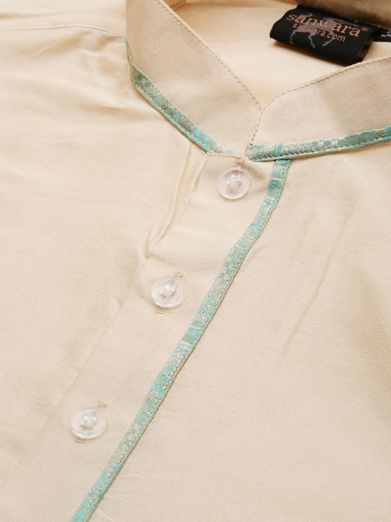 Sanwara Men Light Green Printed Straight Bandi Jacket with Kurta & Churidar