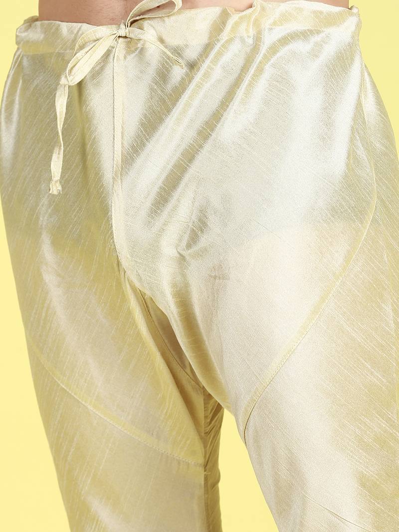 Sanwara Men Light Green Printed Straight Bandi Jacket with Kurta & Churidar