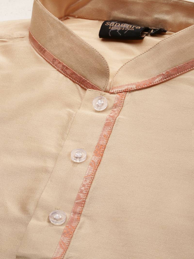 Sanwara Men Peach Printed Straight Bandi Jacket with Kurta & Churidar