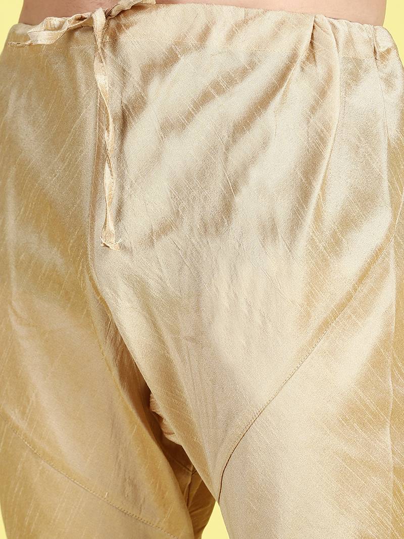 Sanwara Men Deep Beige Printed Straight Bandi Jacket with Kurta & Payjama