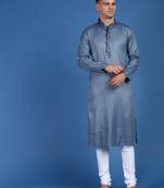 Grey printed cotton kurta-pajama