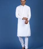 White printed cotton kurta-pajama