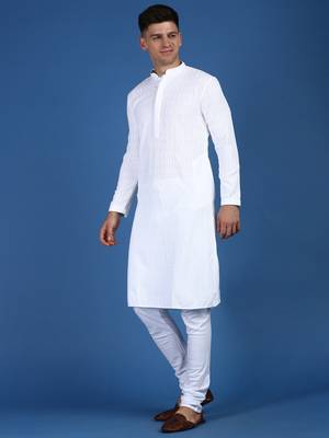 White printed cotton kurta-pajama 2