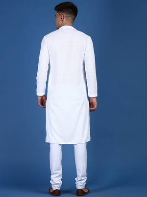 White printed cotton kurta-pajama 3