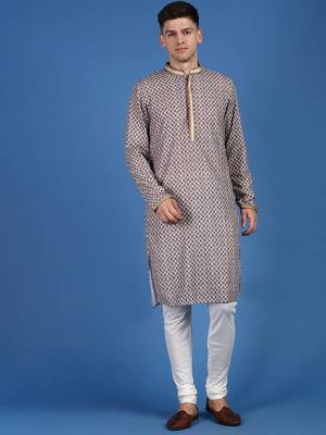 Brown printed cotton kurta-pajama 1