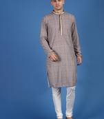 Brown printed cotton kurta-pajama