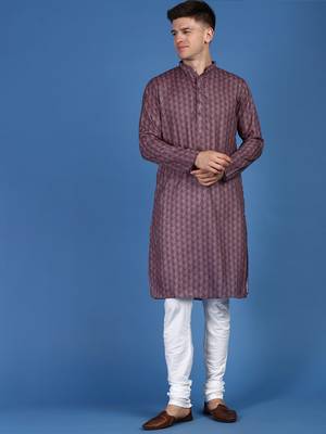 Purple printed cotton kurta-pajama 1