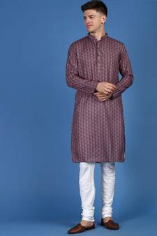 Purple printed cotton kurta-pajama