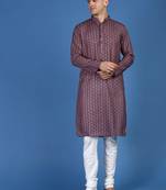 Purple printed cotton kurta-pajama