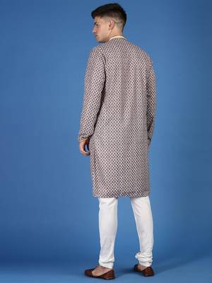 Brown printed cotton kurta-pajama 2