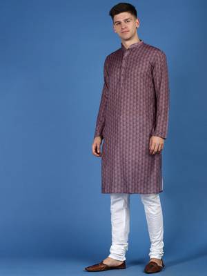 Purple printed cotton kurta-pajama 2
