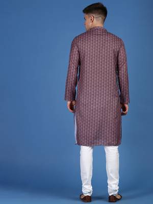 Purple printed cotton kurta-pajama 4