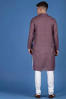 Purple printed cotton kurta-pajama