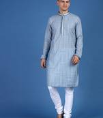 Blue printed cotton kurta-pajama