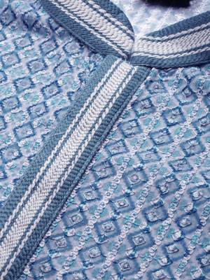 Blue printed cotton kurta-pajama 4