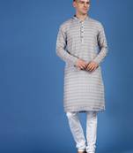 Blue printed cotton kurta-pajama