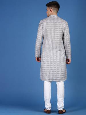 Blue printed cotton kurta-pajama 3