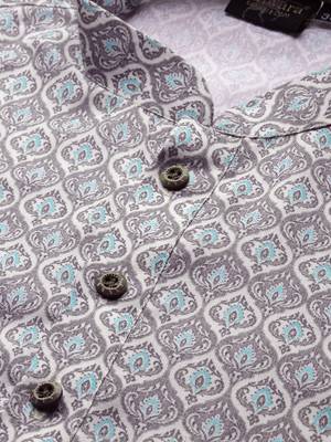 Blue printed cotton kurta-pajama 4