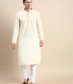 White embroidered cotton kurta-pajama