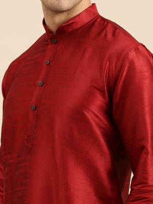 Red solid art silk kurta-pajama 5