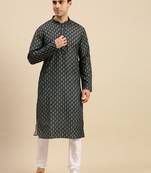 Green printed cotton kurta-pajama