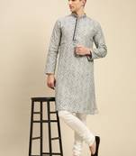 Grey woven art silk kurta-pajama