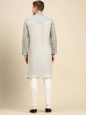 Grey woven art silk kurta-pajama 2