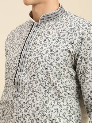 Grey woven art silk kurta-pajama 3