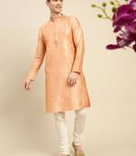 Pink woven art silk kurta-pajama
