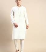 White solid cotton silk kurta-pajama