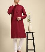 Maroon woven cotton kurta-pajama