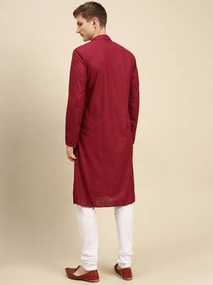 Maroon woven cotton kurta-pajama 2