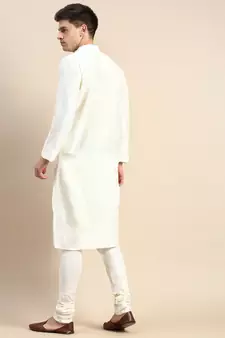 White solid cotton silk kurta-pajama