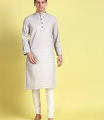 White printed cotton kurta-pajama