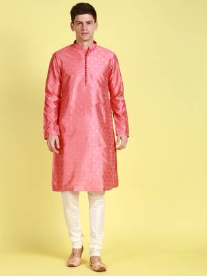Pink printed art silk kurta-pajama 1