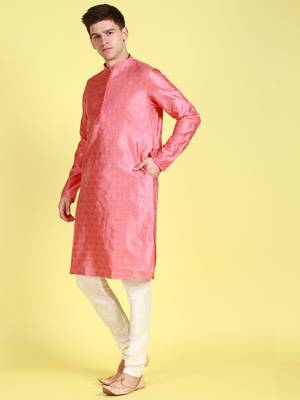 Pink printed art silk kurta-pajama 2
