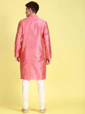 Pink printed art silk kurta-pajama 4