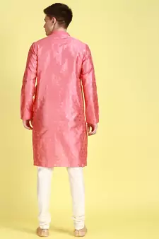 Pink printed art silk kurta-pajama