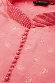 Pink printed art silk kurta-pajama