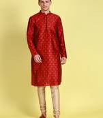 Red printed art silk kurta-pajama