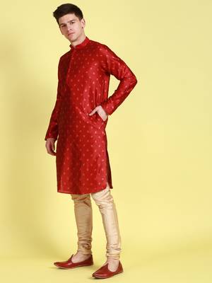 Red printed art silk kurta-pajama 2