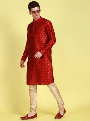 Red printed art silk kurta-pajama 3