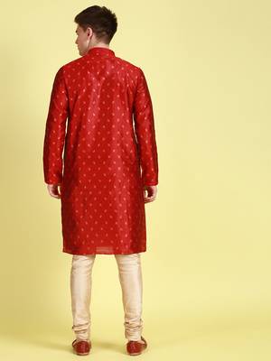 Red printed art silk kurta-pajama 4