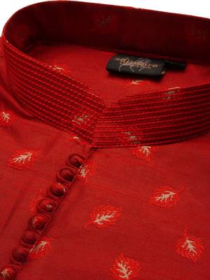 Red printed art silk kurta-pajama 5
