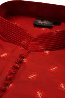 Red printed art silk kurta-pajama