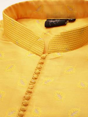 Yellow printed art silk kurta-pajama 5