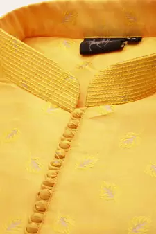 Yellow printed art silk kurta-pajama